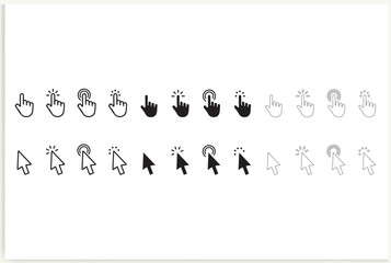 Set of Hand Cursor icons click and Cursor icons click. Isolated on a White background, vector.