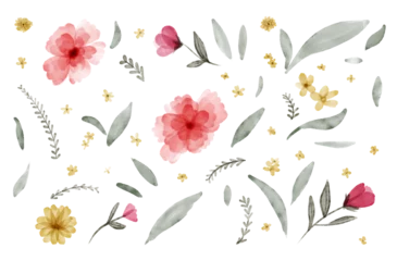 Fotobehang seamless floral pattern spring loose watercolor flowers pink green yellow © Tashameurer