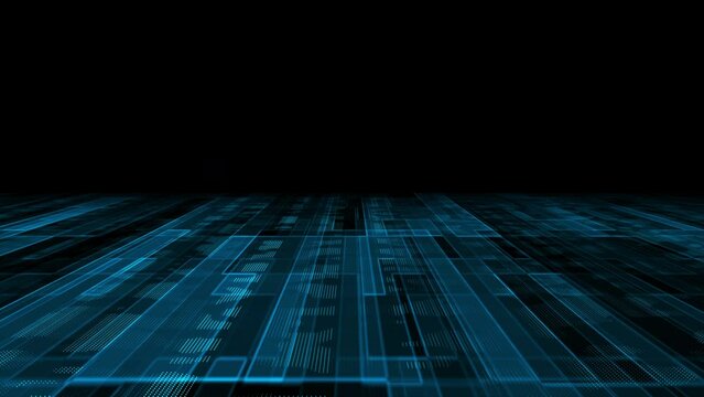 Abstract technology background. Futuristic cyberspace, data, hi tech concept. Virtual space. Looped stock animation motion graphics design. Footage backdrop, wallpaper, screensaver.