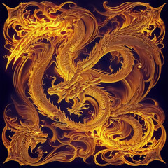 Dragon engraving ornament artwork. Generative AI
