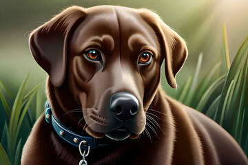 Portrait of a brown labrador in a meadow (Generative AI, Generativ, KI)