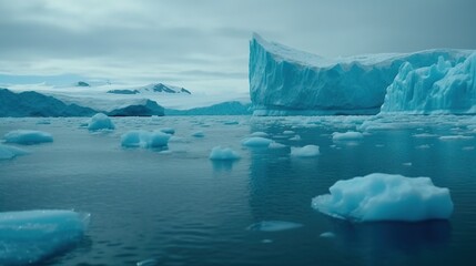 Fototapeta na wymiar icebergs floating in the water near a large iceberg. generative ai