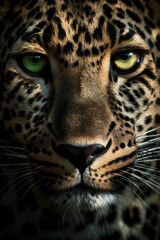 Fototapeta na wymiar A majestic leopard with stunning blue eyes, a magnificent creature that represents the untamed beauty of nature. AI Generative