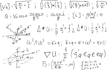 Mathematical scientific formulas and expressions. Educational, school and university background. Hand-drawn vector on white.