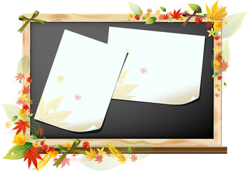 wooden frame maple leave sticky note writing board pattern design vector 2