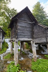 Fototapeta na wymiar The Historic Watermills Located Outside of Jajce, Bosnia and Herzegovina