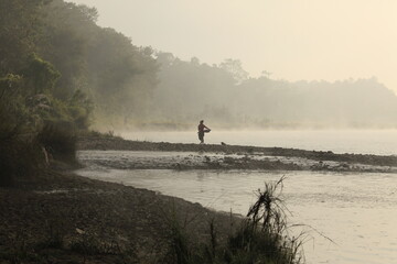 Obraz na płótnie Canvas ネパールの田舎の川辺の風景