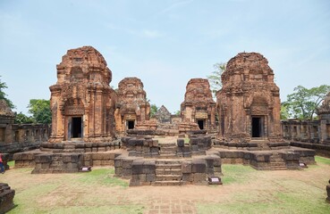 Fototapeta na wymiar Prasat Muang Tam, a Beautiful Khmer Temple Located in Buriram Province, Thailand