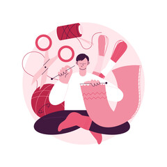 Learn how to knit abstract concept vector illustration. Positive self-statement practice, crocheting mental health benefits, relieve stress during the coronavirus pandemic abstract metaphor.