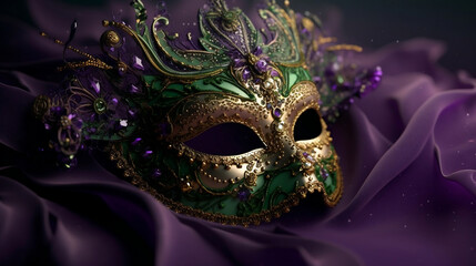 Venetian Masquerade Carnival Mask | Gold, Green and Purple | Disguise | Beautiful illustration 