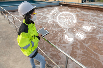 Environmental engineers work at wastewater treatment plants,Water supply engineering working at...