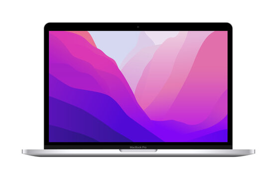 Apple MacBook Pro 13 with M2 chip in silver color, realistic vector illustration. The MacBook Pro is a line of Mac laptops made by Apple Inc