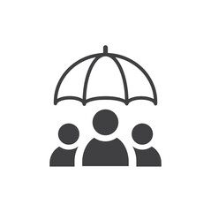 Peoples under umbrella. Protection, safety, insurance symbol.