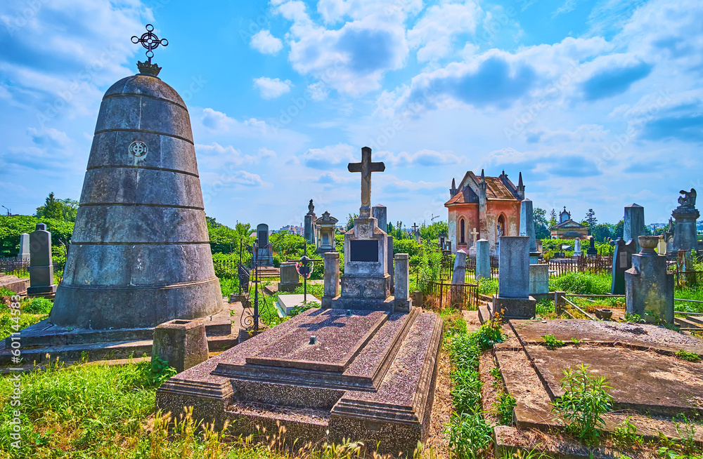 Poster The bell shaped headstone, Cemetery on Zelena Street, Chernivtsi, Ukraine