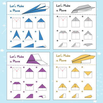 Paper Airplanes, Origami, Kids Crafts, Step-by-Step Airplanes Tutorial, Vector Design, Interactive, Flight, Fun, Educational