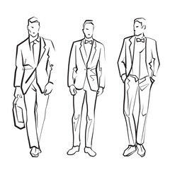 Fashion models. Line Drawing. Illustration of Young Man