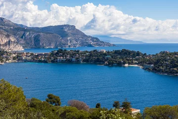 Photo sur Plexiglas Villefranche-sur-Mer, Côte d’Azur Panorama de Villefranche-sur-Mer jusqu'au sommet de la tête de Chien depuis le Mont Alban à Nice