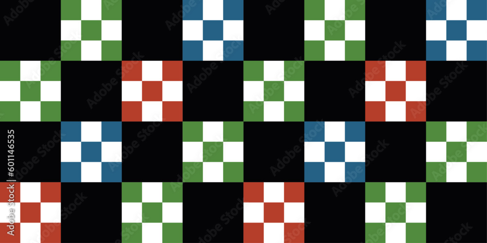 Poster checkered pattern of black and colored cells. for print and seamless surfaces.