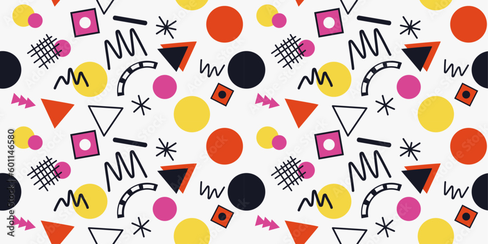 Fototapete Interesting geometric memphis pattern. For print and seamless surfaces. Circles and triangles pattern.
