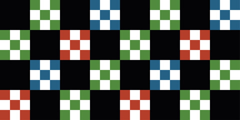 Checkered pattern of black and colored cells. For print and seamless surfaces.