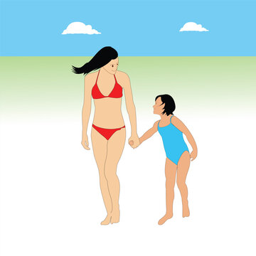 Mom with girl in bikini