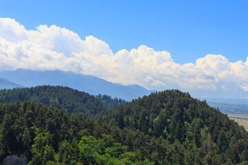 A view of the forest and mountains near the city of Rasnov. Transylvania. Romania