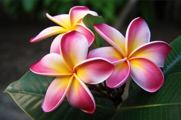 Fototapeta premium Close-up of flower with yellow and pale pink petals. Generative AI.