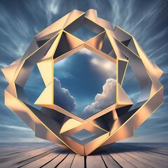 A 3d geometric showcase with beautiful blue sky background