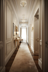 Classic style hallway interior in luxury house. Generative AI
