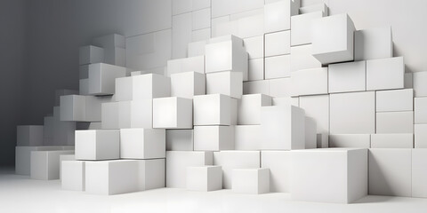 two-level offset white square cube boxes block. Generative AI