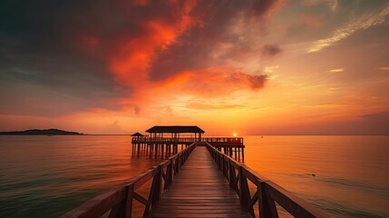 Sunset In Phuket Thailand Wooden Pier Fire Sky Red Clouds Ultra