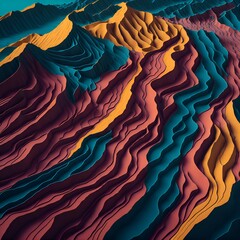 Abstract topography landscape in vibrant coloured layers