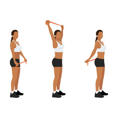 Woman doing resistance band chest opener stretch exercise