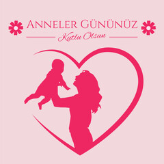 Happy Mother's Day Greeting Card. Pink design element vector. Translate: Anneler Gününüz Kutlu Olsun Vektör Tebrik Kartı.