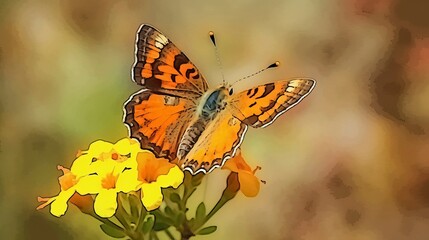 Obraz premium A butterfly is on a flower using watercolor in the style. Generative AI