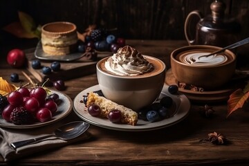 Obraz na płótnie Canvas Delicious coffee with sweets. Generative AI.