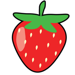 Sweet strawberry icon with a black border. Simple bright flat vector illustration of healthy food, fruit