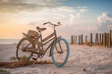 Fototapeta na wymiar bike on the beach made with generative ai