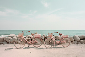 Fototapeta na wymiar bicycles on the beach made with generative ai