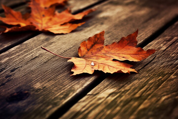 Naklejka na ściany i meble autumn leaves on wood made with generative ai