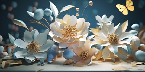 Paper art flowers in a gift box, Rosh Hashanah, generative AI
