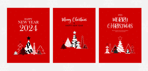 Christmas, New year 2024 postcard, vector illustration