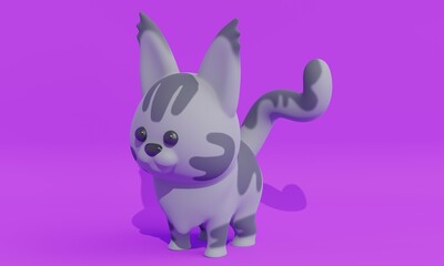 Cute Maine Coon on a lilac background. 3d rendering