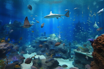 Fototapeta premium Underwater Scene With Exotic Fishes. AI generated content
