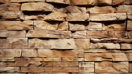 Old and weathered large stone blocks wall texture, Beige sandstone tones. Generative ai