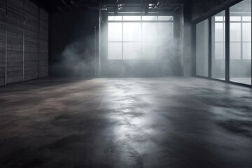 Texture dark concrete floor with mist or fog. AI generated content