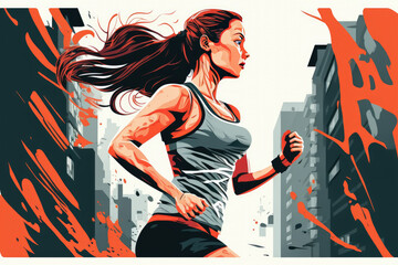 A young woman jogging in the city ,made with Generative AI