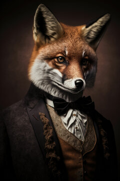 An anthropomorphic fox in a renaissance painted style ,made with Generative AI