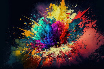 Abstract multicolor paint explosion on black background. Paint clouds on black background illustration. Colorful smoke texture ,made with Generative AI