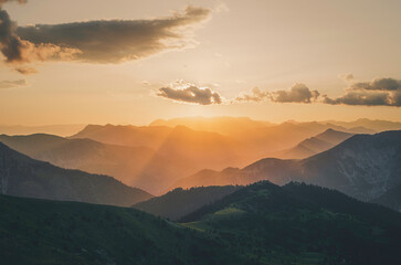 Sunset on Agrafa mountain range in Greece